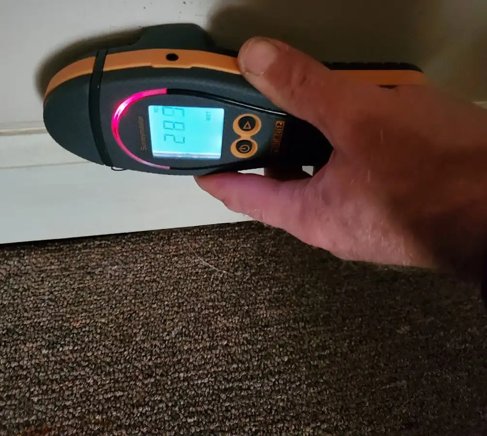 Moisture detection at baseboard during Sewage Cleanup & Sanitation in West Windsor